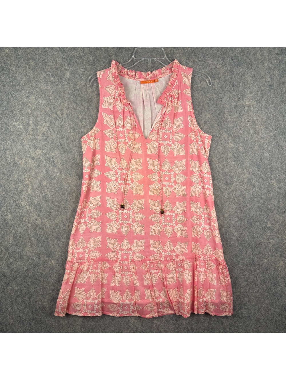Oliphant Ruffle V Neck Sleeveless Mini Dress Tassels Pink Cream Block Medium 700